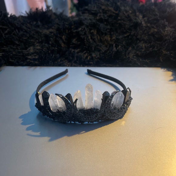 !!! SOLD !!! Real Clear Quarts And Obsidian Crystal Crown Tiara - Picture 5 of 9